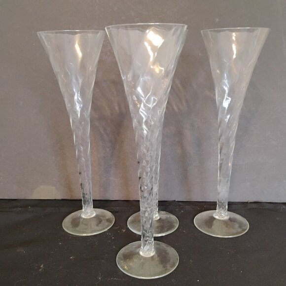 Romanian Vintage Swirl Champagne Flutes, set of 4 - Picture 1 of 5